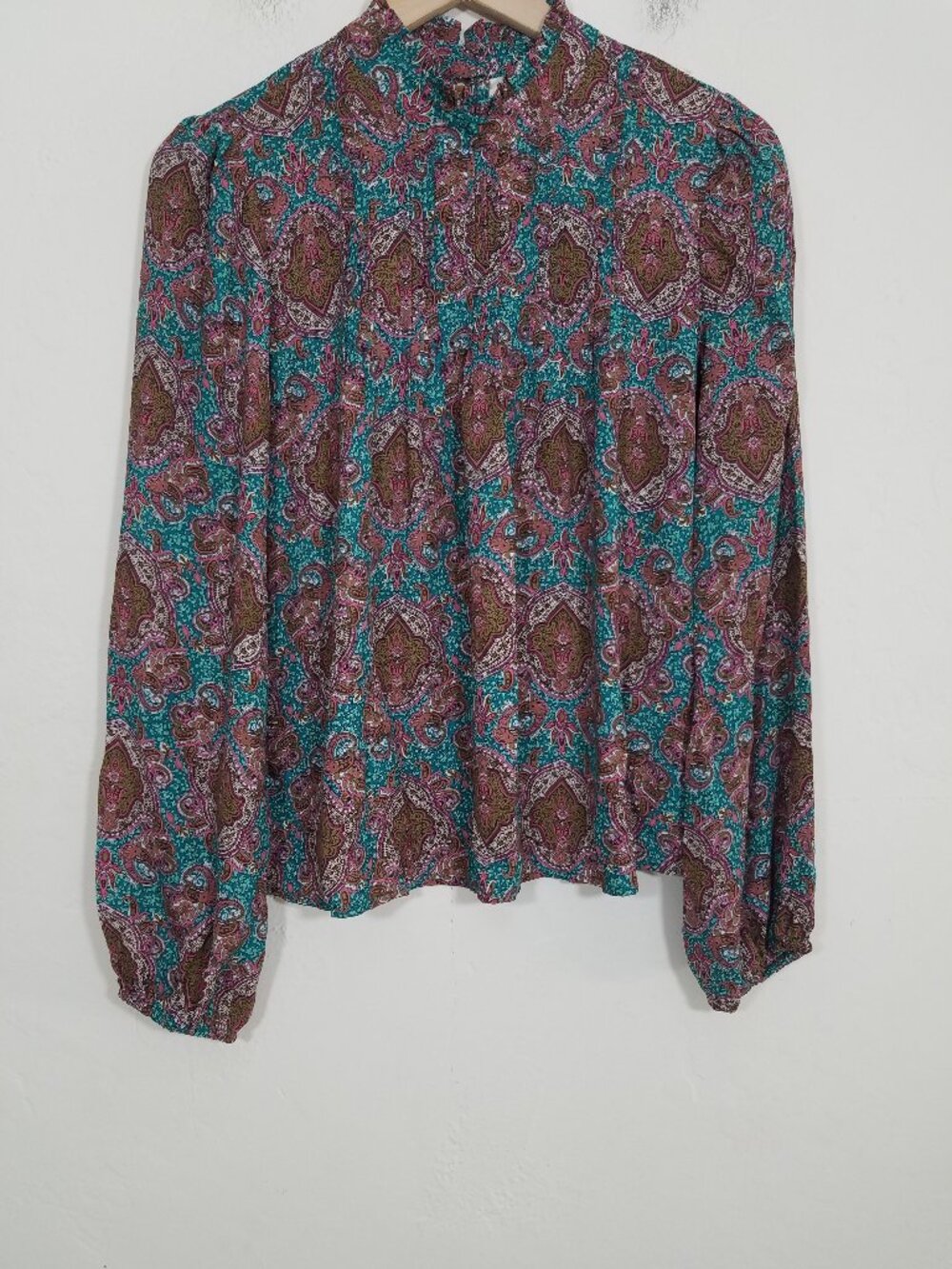 Joie High Neck Print Long Sleeve Top Blouse Size S